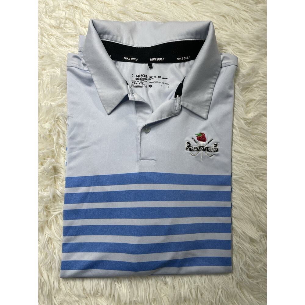 Nike Men’s Light Blue Golf Polo Strawberry Farms Golf Course dri-fit size L
